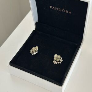 Zara Floral Stud Earrings in Cream with Clear Stones
